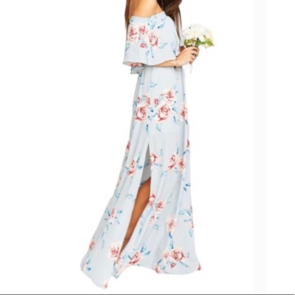 SHOW ME YOUR MUMU floral light blue long maxi off shoulder dress